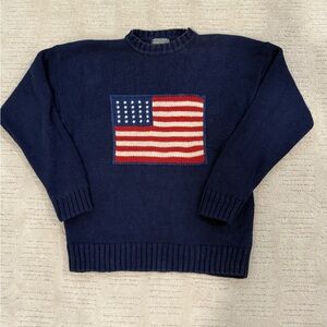 Vintage Lord & Taylor Navy Sweater with Flag Design